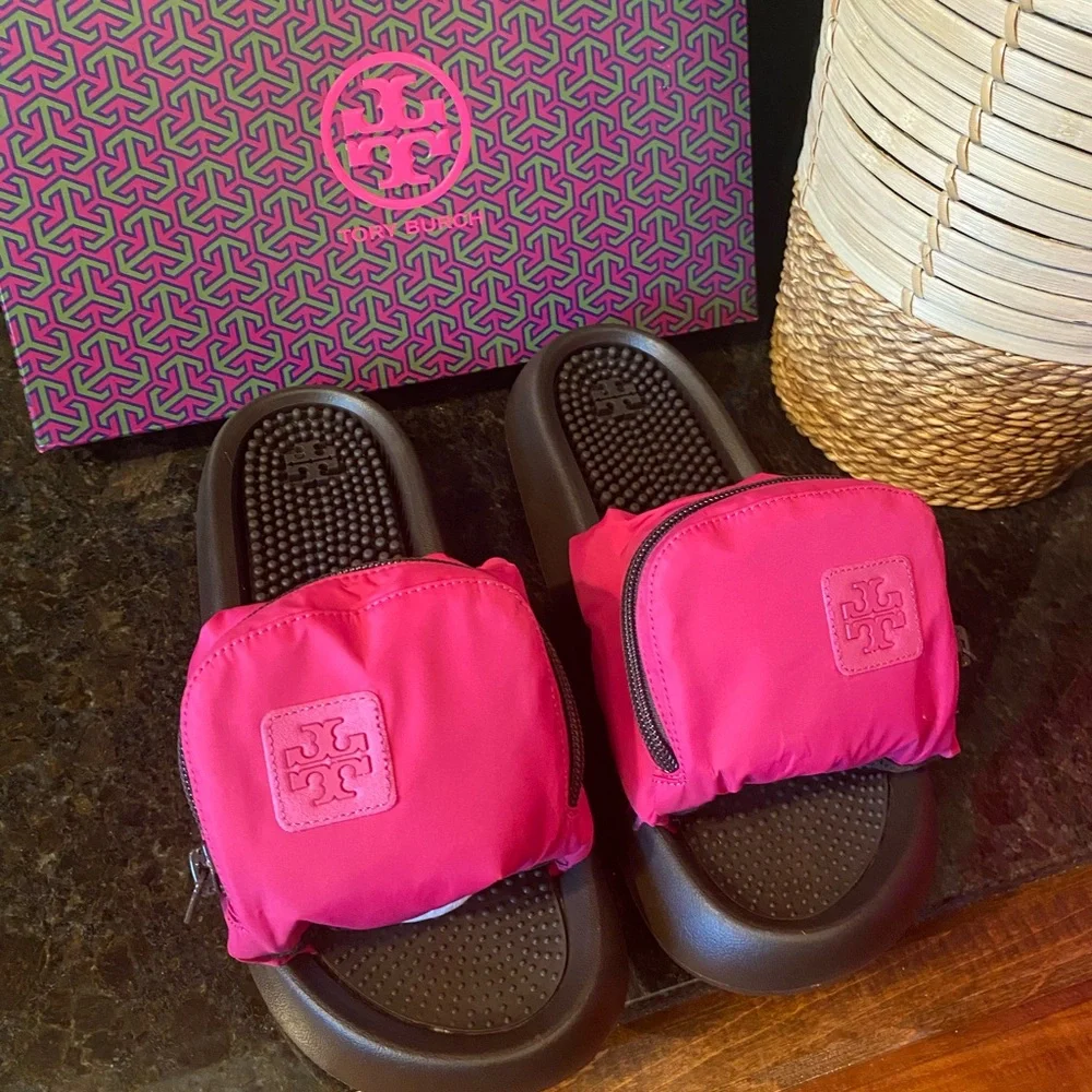 Tory Burch Fuchsia Slide Sandals with Pouch